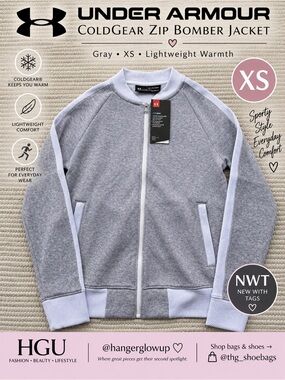 Under Armour ColdGear Full Zip Bomber Jacket Gray White XS NWT